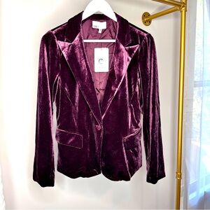 Peak Lapel Blazer in Purple Velvet With Button Closure Satin Lined